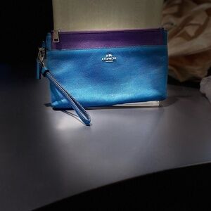 Coach blue and purple tech wallet, wristlet